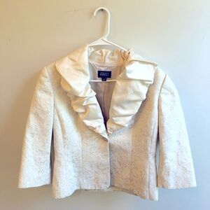 Adriana Papell Occasions Lace Beige Cream Suit Jacket With Ruffled Neck Line